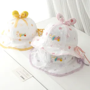 Chapeaux de soleil mignons pour bébé avec dentelle, oreilles de lapin et broderie