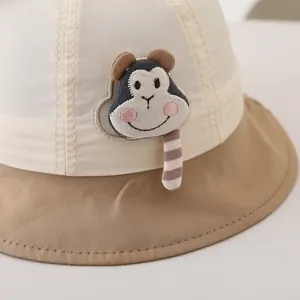 Sonnenhut für Kleinkinder mit Affen-Patch in Beige und Khaki Farbkombination für Kinder