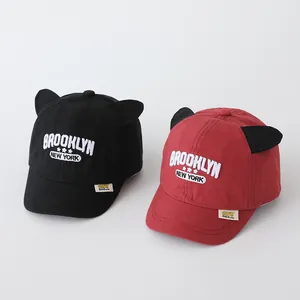 Kids baseball cap with cat ears and Brooklyn embroidery in black and red colors
