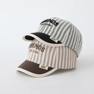 Cute striped kids baseball caps with FRIENDS embroidery in grey and brown stripes