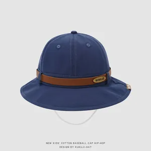 Navy blue cotton sun hat for kids with leather band and golden KUKUJI branding