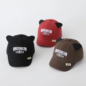 Kids baseball cap with cat ears and Brooklyn embroidery in black, red and coffee colors