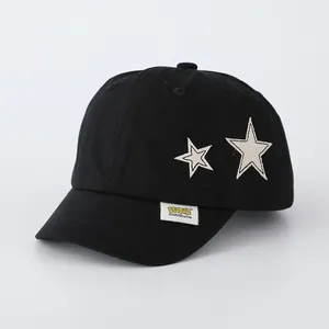 Kids black cotton baseball cap with star embroidery and side label for toddlers