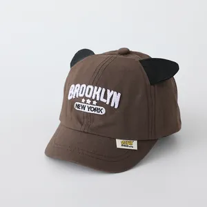 Brown kids baseball cap with cute ears and Brooklyn New York embroidery for 2-5 years