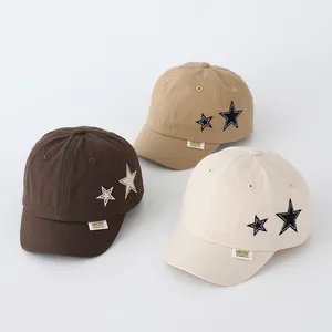 Toddler cotton baseball cap with star embroidery in brown, khaki and beige colors