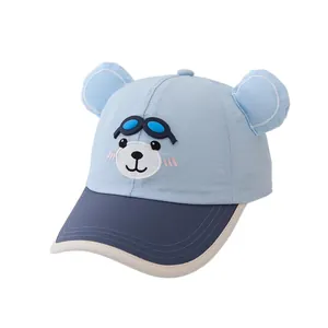 Kids quick-dry baseball cap with cute cartoon puppy ears and sunglasses decor in blue