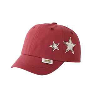 Toddler red cotton baseball cap with star embroidery and side label for sun protection