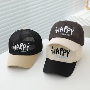 Berretto da Baseball in Mesh per Bambini Ricamo Lettere Happy School Traspirante Patchwork Cappello da Sole per Ragazzi Ragazze