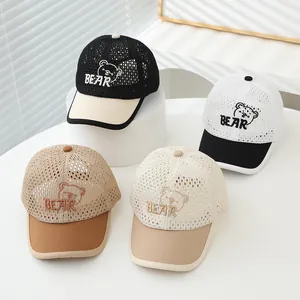 Detailed view of breathable mesh summer baseball caps with cartoon bear embroidery