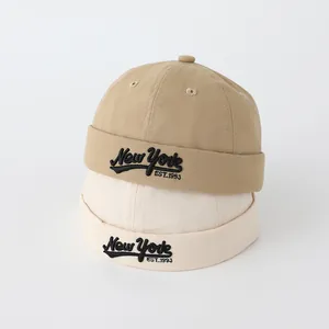 Gorros Docker clásicos de lona en caqui y beige con bordado de New York moda