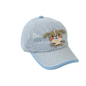 Kids breathable mesh baseball cap in light blue featuring a cute puppy silicone patch