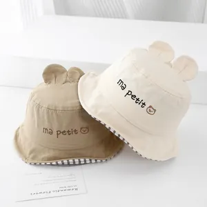 Cappelli da sole per neonati con ricamo a orsetto, orecchie e tesa a righe