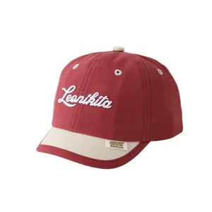 Kids color-block cotton baseball cap with Boston embroidery and short brim in red and beige