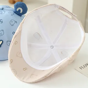 Breathable mesh lining and adjustable velcro strap of the bear pattern baby hat