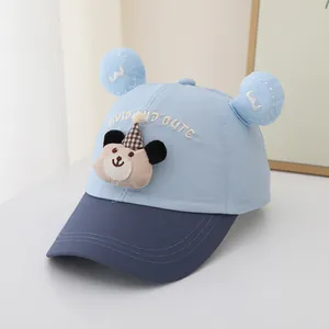 Casquette de baseball bleue pour enfants avec écusson ours et oreilles 3D douces