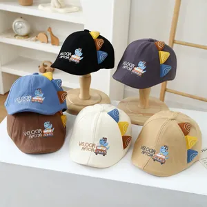 Close-up of baby dinosaur cotton caps in six colors with high-quality embroidery