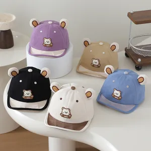 Cute Baby Kids Baseball Cap With 3D Bear Ears Cartoon Animal Patch Embroidery Soft Brim Sun Protection Cotton Blend Toddler Hat
