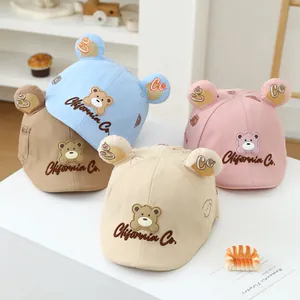 Cute 3D Bear Ear Baby Baseball Cap Cotton Blend Soft Brim Sun Hat For Toddler Boys Girls Cartoon Embroidery Adjustable Duckbill Hat