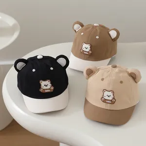 Niedliche Kleinkind Baseballkappe Mit Bärenohren Cartoon Patchwork Baumwolle Sonnenschutz Hut Für Baby Jungen Mädchen Täglich
