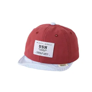Gorra de béisbol roja para bebé con parche SUN y visera de rayas azules para 1-2 años