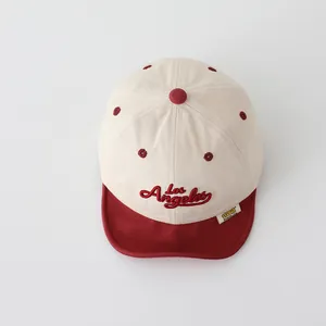 Detailed view of kids vintage baseball cap with Los Angeles embroidery and soft brim