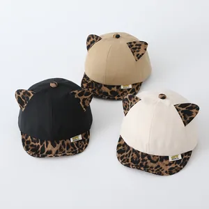 Cute Baby Baseball Cap With Leopard Print Brim And Animal Ears Cotton Soft Brim Sun Hat For Toddler Boys Girls