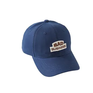 Kids navy blue cotton baseball cap with vintage BAD BUSINESS embroidery patch
