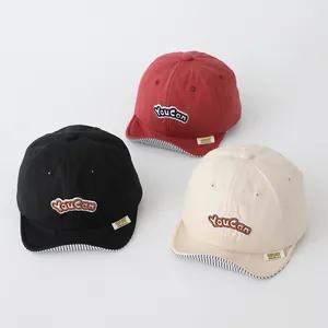 Baby Soft Brim Baseball Cap Cotton Blend Letter Embroidery Striped Sun Protection Hat For Kids Infants Toddlers Spring