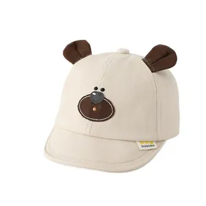 Casquette de baseball beige pour bébé avec oreilles 3D mignonnes et visage d'ours