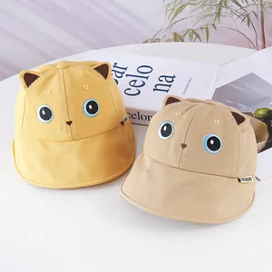 Cute baby bear fisherman hat with wide brim in yellow and khaki cotton canvas