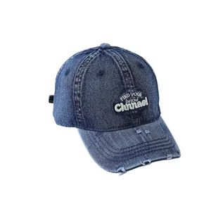 Casquette de baseball en jean délavé pour enfants avec broderie et sangle réglable en métal