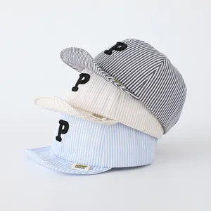 Toddler striped cotton baseball caps with P letter embroidery in three assorted colors