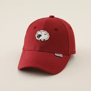 Cute dark red kids baseball cap with sheep patch and HR letters for sun protection