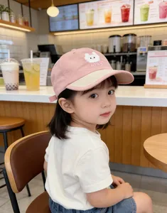 Pink quick-dry kids baseball cap with cute cat embroidery and PLAY text detail