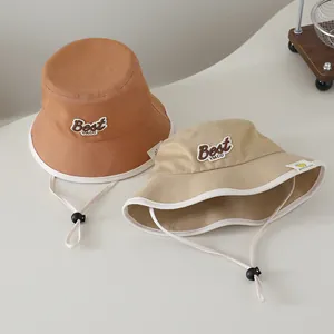 Kids' cotton bucket hats with BEST embroidery and adjustable windproof chin straps