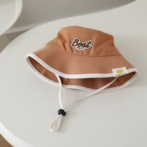 Caramel kids bucket hat with Best embroidery and adjustable windproof cord strap
