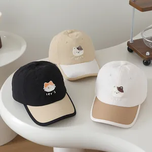 Kids quick-dry baseball caps with cat patch in black, khaki and white colorways