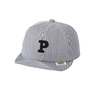 Striped baby baseball cap with soft brim and embroidered P letter for sun protection