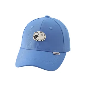 Sky blue kids baseball cap with cute sheep embroidery and curved brim for sun protection