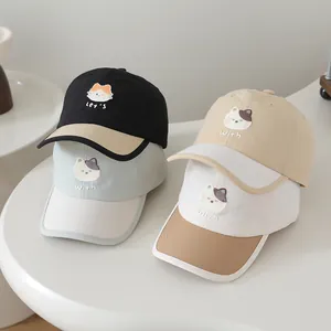 Kids Quick Dry Baseball Cap Color Block Sun Hat Cartoon Cat Embroidery Adjustable Hat For Boys Girls Outdoor Sports