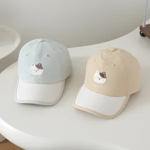 Quick-dry children's baseball caps with cute cat embroidery in blue and khaki colors