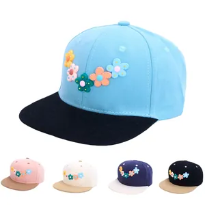 Gorra de Béisbol para Niños Mezcla de Algodón Flores 3D Ala Plana Sombrero Snapback para Niños Niñas Sombrilla Aire Libre Streetwear