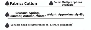 Detail specifications for cotton baby baseball cap, size 45-47cm for 0-18 months