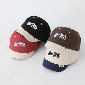 Kids Retro New York Embroidery Baseball Cap Contrast Color Sunshade Hat For Toddler Boys Girls Cotton Canvas Outdoor Hat