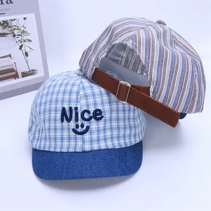 Adjustable kids baseball cap with NICE smile embroidery in stripe and plaid patterns