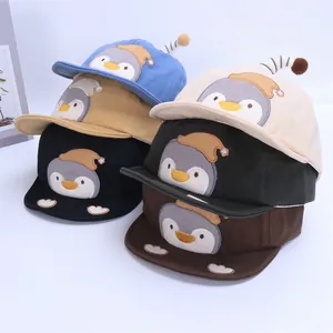 Detailed collection of cartoon penguin baseball caps for toddlers in six varied colors