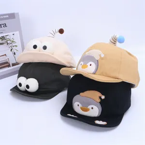 Cute cartoon baby baseball caps with big eyes and penguin patterns in various colors