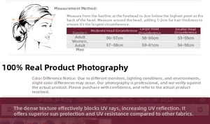 Detailed size guide for children's sun hat with head circumference measurement instructions