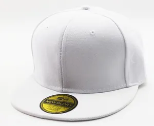 Close-up of white cotton baseball cap with flat brim and gold New Glory sticker