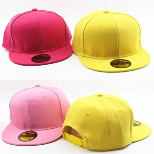 Classic cotton snapback baseball caps in pink and yellow shown from front and back view